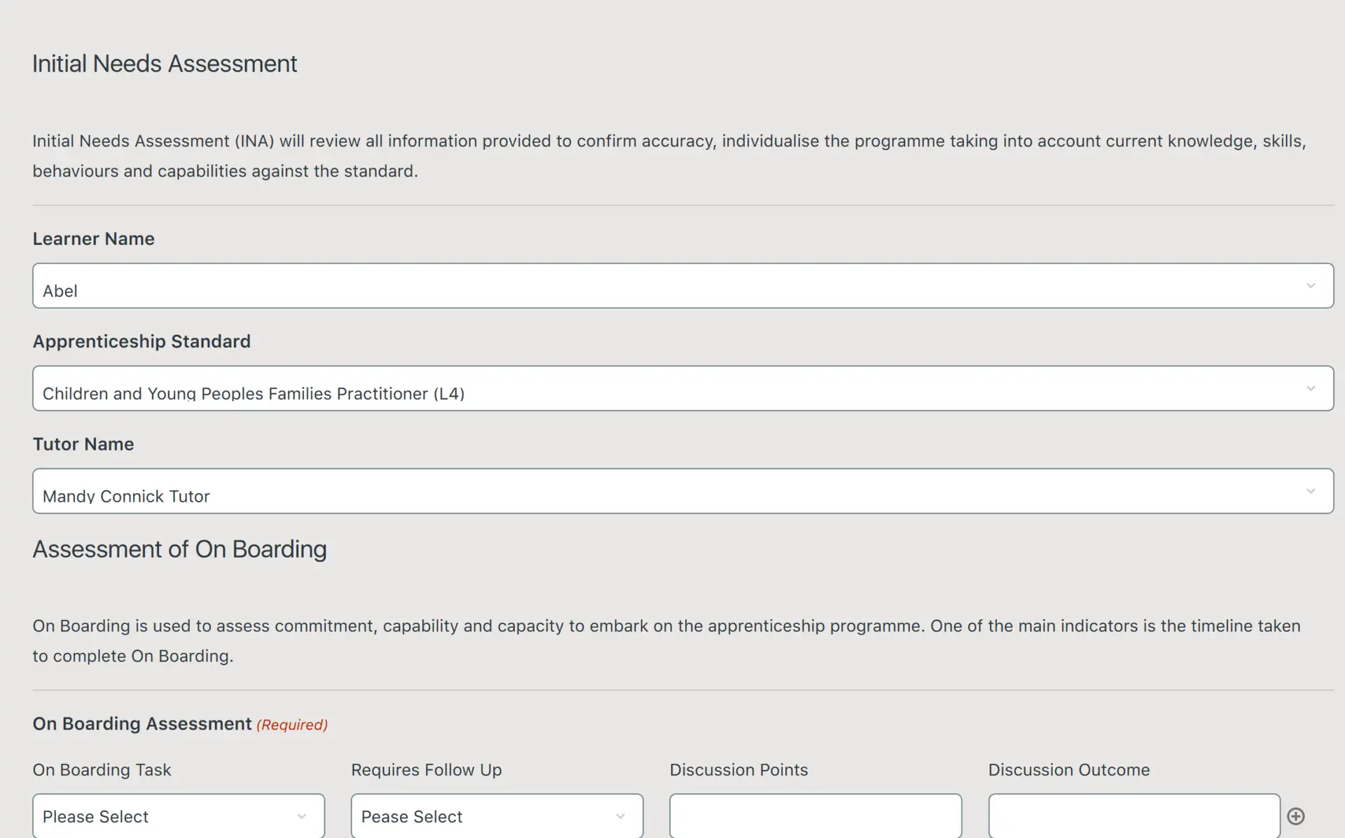 Initial needs assessment ABEL